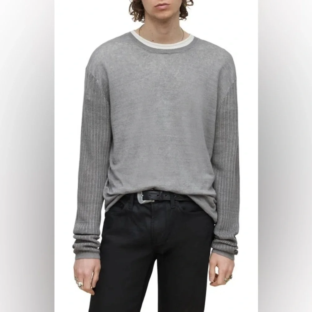 John Varvatos Men's Gray Linen Crewneck Sweater Size L Pullover